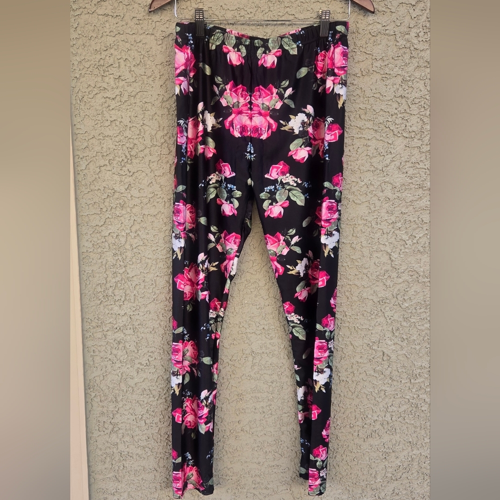 FANII black Satin Floral Leggings - Picture 1 of 8